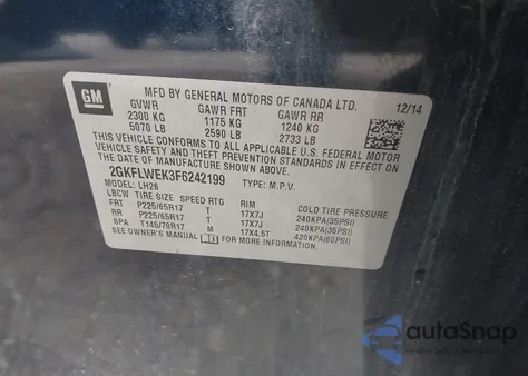 2015 GMC Terrain Sle-2 from USA, damaged, VIN 2GKFLWEK3F6242199